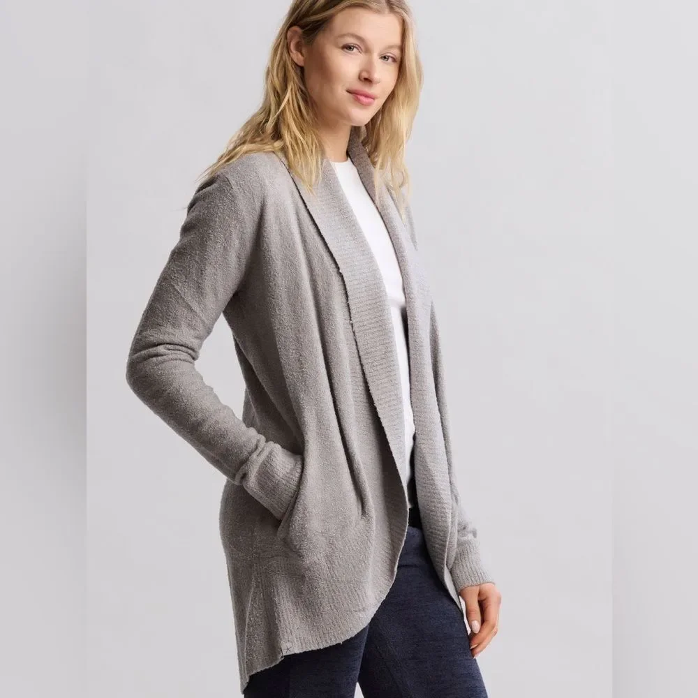 Barefoot Dreams CozyChic Lite Circle Cardigan Dove Gray Open Front Sweater S